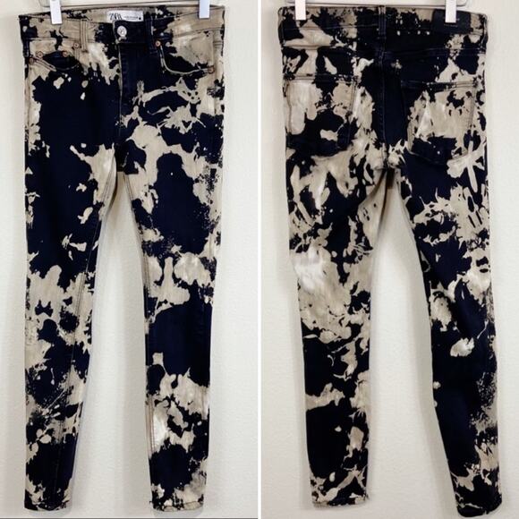 Zara Custom Bleached Moon Black Skinny Jeans Sz 4 - Picture 1 of 6